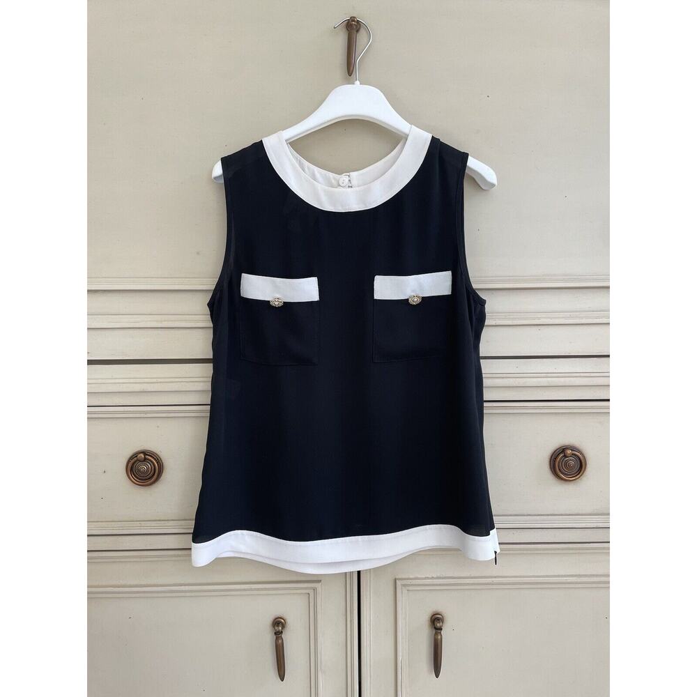 Edward‎ Achour Paris Colorblock Sleeveless Blouse Black White Italy 36 US4